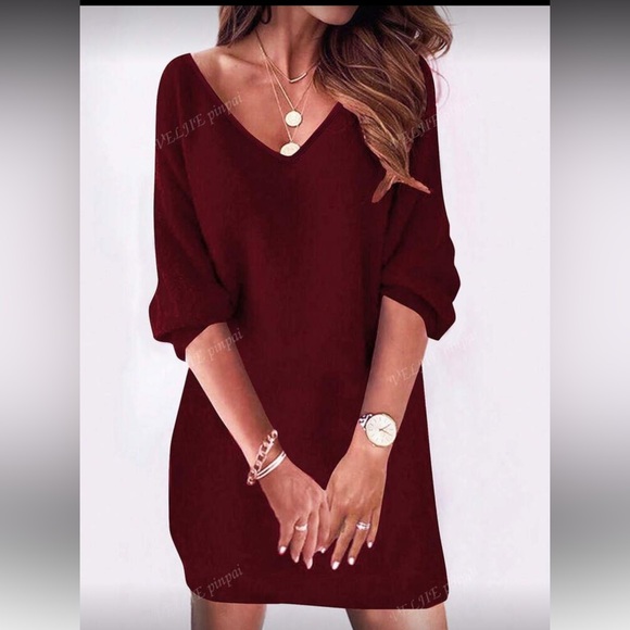 Burgundy V-Neck Sweater Like Dress Sz XXL NWT Gift ready! - Picture 1 of 3